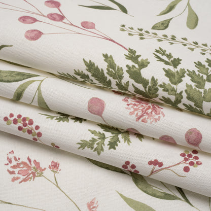 Printed Cotton Canvas - Peony Painted Wildflowers and Leaves - British Imported