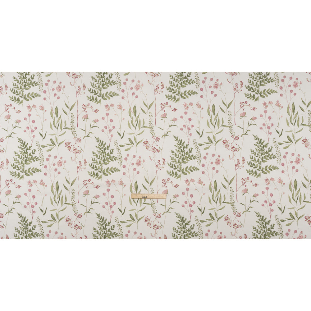 Printed Cotton Canvas - Peony Painted Wildflowers and Leaves - British Imported - Full