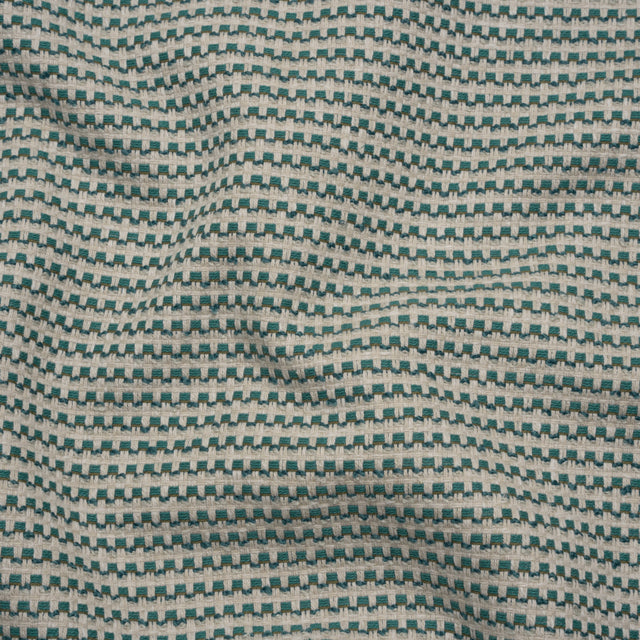Recycled Polyester and Cotton Jacquard - Kingfisher Little Checked Stripes - British Imported
