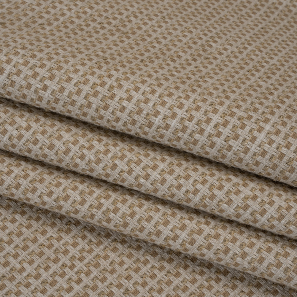 Recycled Polyester and Cotton Jacquard - Natural Little Checked Stripes - British Imported - Folded