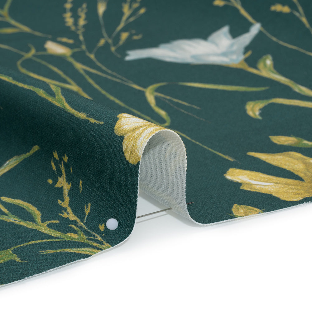 Printed Cotton Canvas - Kingfisher Flowering Stems and Butterflies - British Imported - Detail