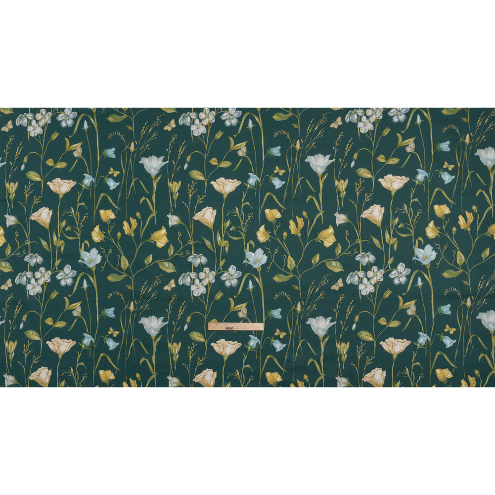 Printed Cotton Canvas - Kingfisher Flowering Stems and Butterflies - British Imported - Full
