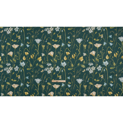 Printed Cotton Canvas - Kingfisher Flowering Stems and Butterflies - British Imported