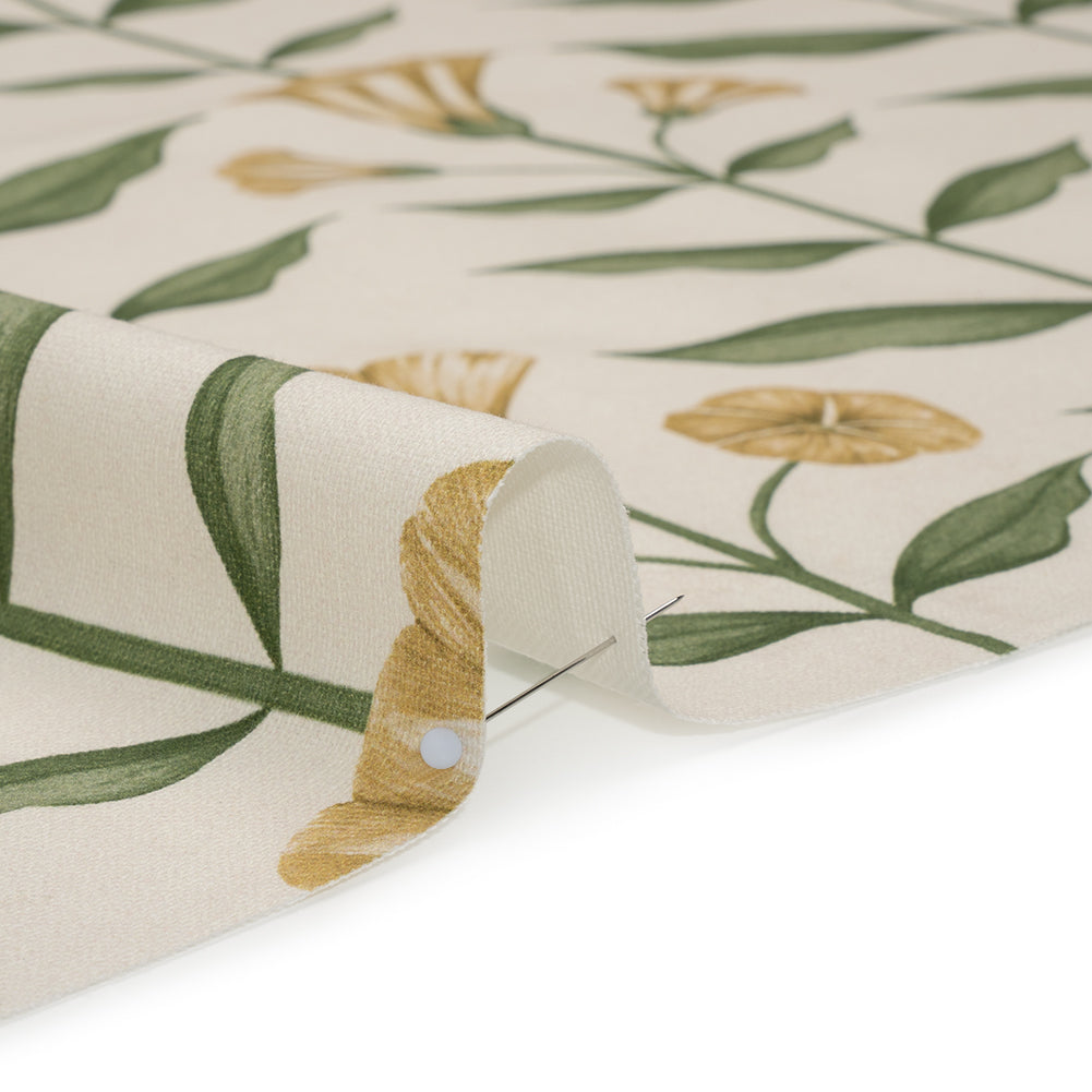 Printed Cotton Canvas - Marigold Balanced Flower Stems - British Imported - Detail