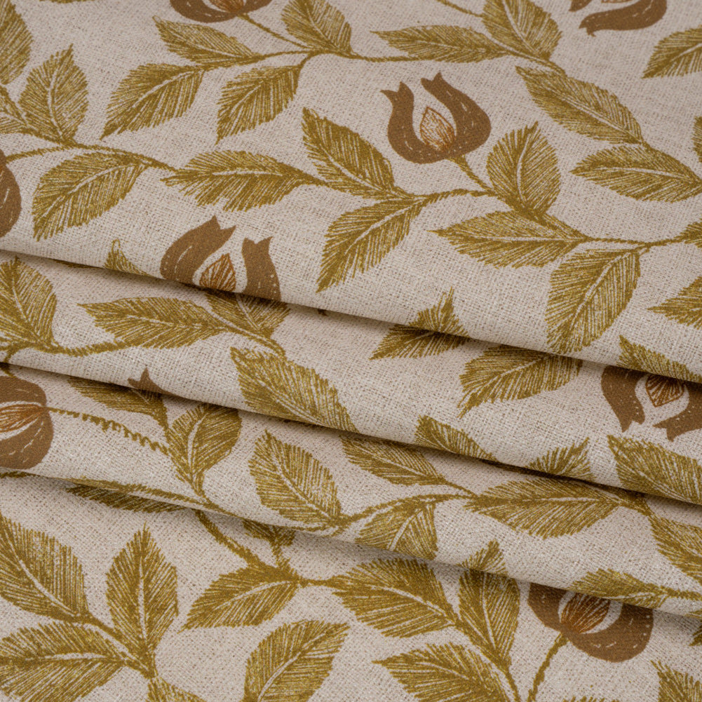 Printed Cotton Canvas - Maize Budding Flowers and Leaves - British Imported - Folded
