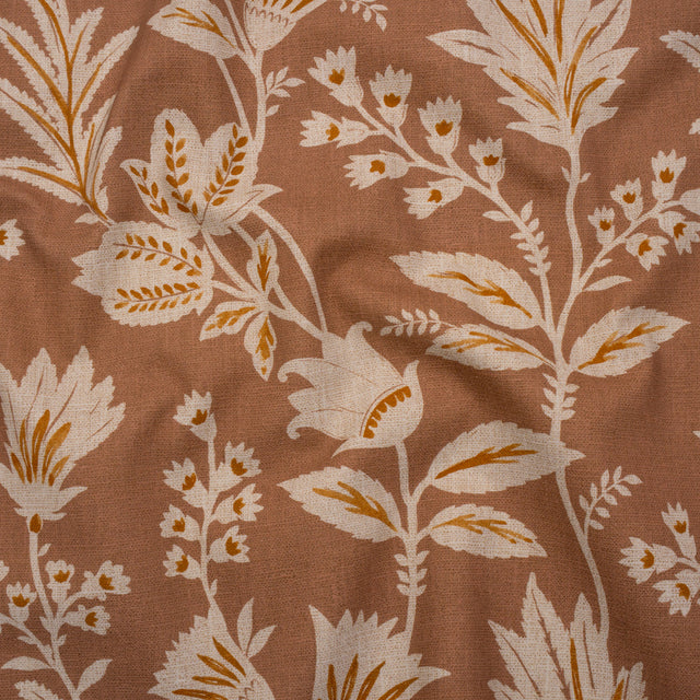 Printed Cotton Canvas - Clay Leafy Sprays and Little Flowers - British Imported