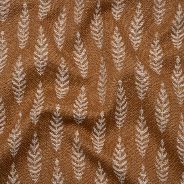Recycled Polyester and Cotton Jacquard - Ginger Lines of Leaves - British Imported