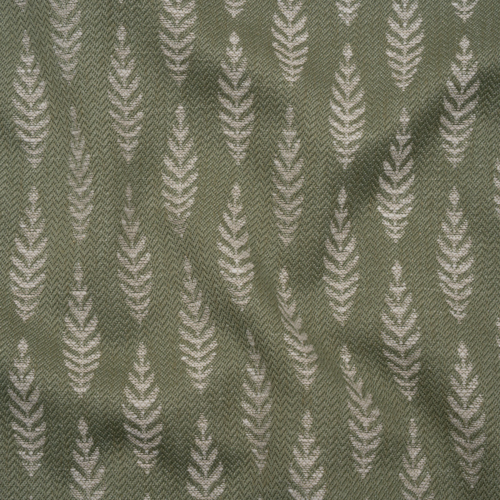 Recycled Polyester and Cotton Jacquard - Moss Lines of Leaves - British Imported