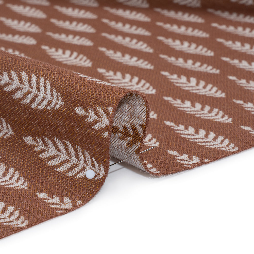 Recycled Polyester and Cotton Jacquard - Rosewood Lines of Leaves - British Imported - Detail