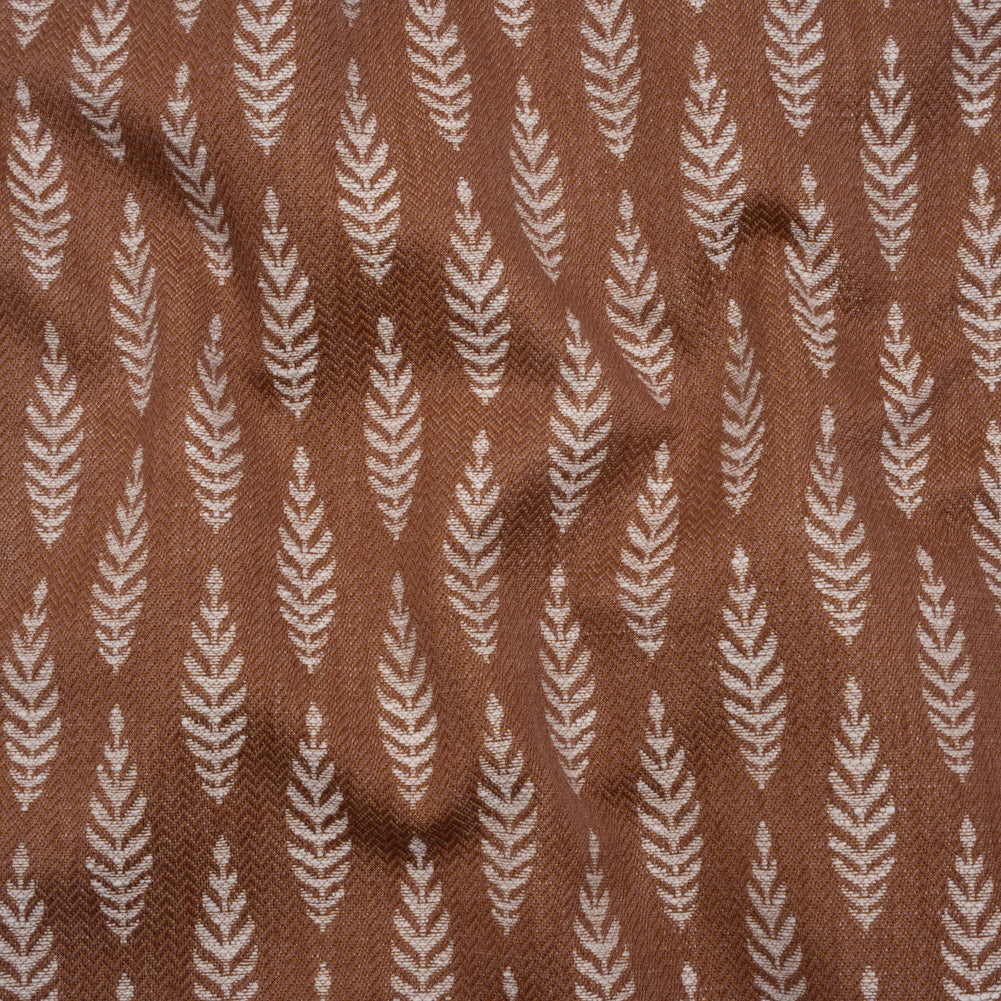 Recycled Polyester and Cotton Jacquard - Rosewood Lines of Leaves - British Imported