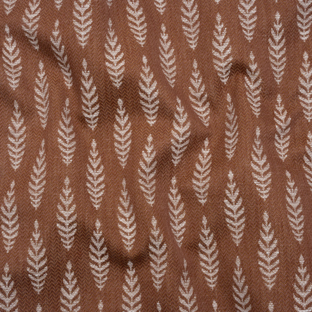 Recycled Polyester and Cotton Jacquard - Rosewood Lines of Leaves - British Imported
