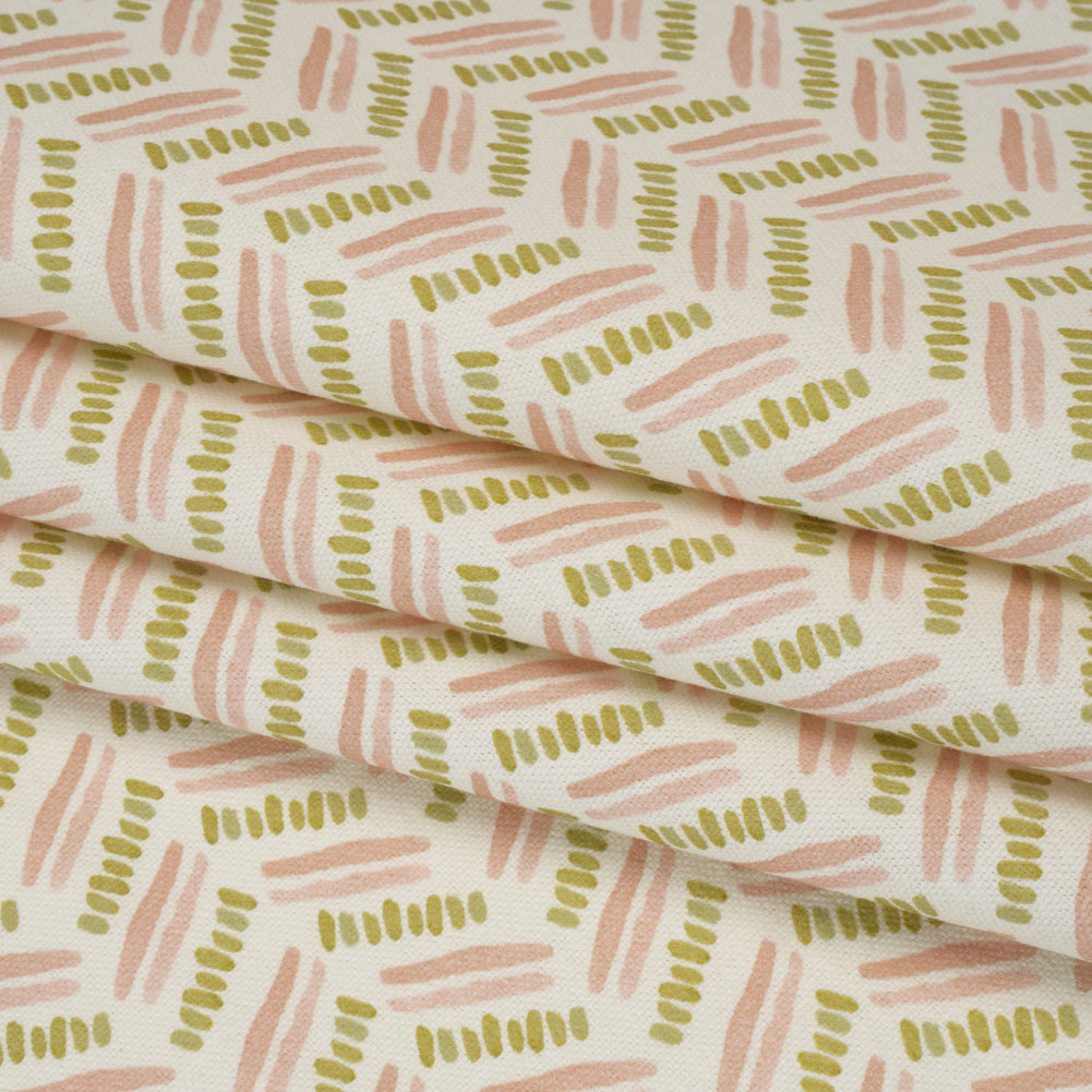 Cotton and Linen Canvas Print - Blossom Watercolor Herringbone Chevron - British Imported - Folded