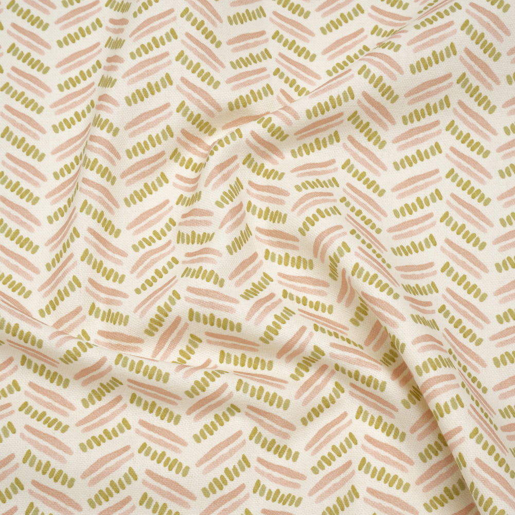 Cotton and Linen Canvas Print - Blossom Watercolor Herringbone Chevron - British Imported