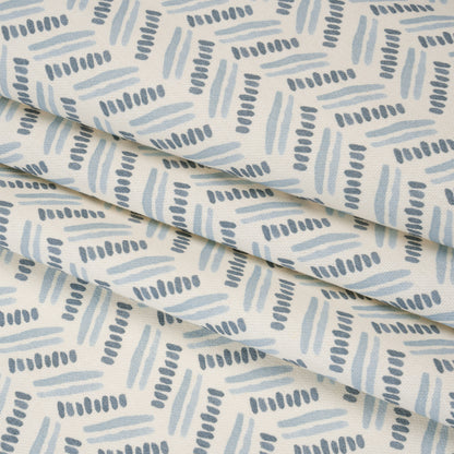 Cotton and Linen Canvas Print - Indigo Watercolor Herringbone Chevron - British Imported