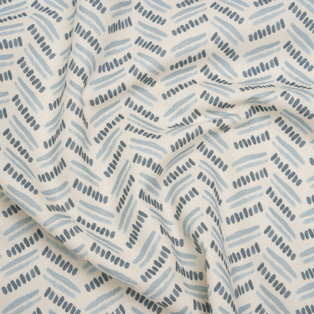 Cotton and Linen Canvas Print - Indigo Watercolor Herringbone Chevron - British Imported