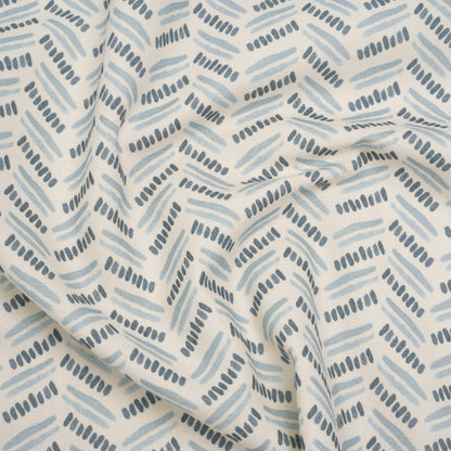 Cotton and Linen Canvas Print - Indigo Watercolor Herringbone Chevron - British Imported
