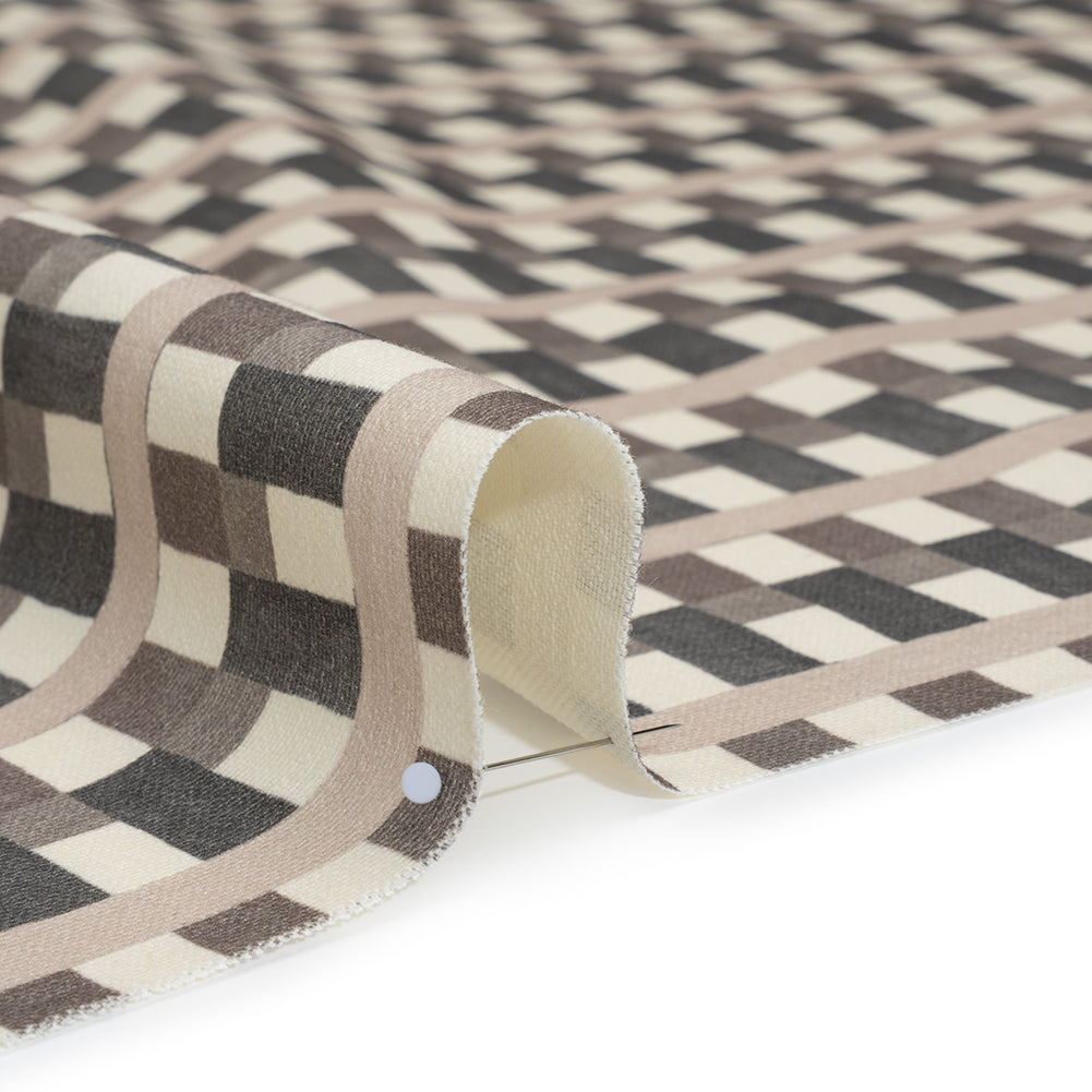 Cotton and Linen Canvas Print - Charcoal Geometric Block Stripes - British Imported - Detail