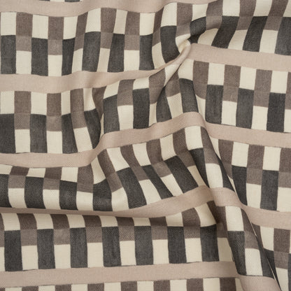 Cotton and Linen Canvas Print - Charcoal Geometric Block Stripes - British Imported