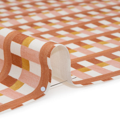 Cotton and Linen Canvas Print - Clay Geometric Block Stripes - British Imported Detail