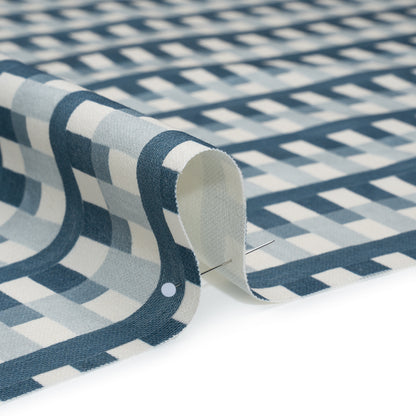 Cotton and Linen Canvas Print - Indigo Geometric Block Stripes - British Imported