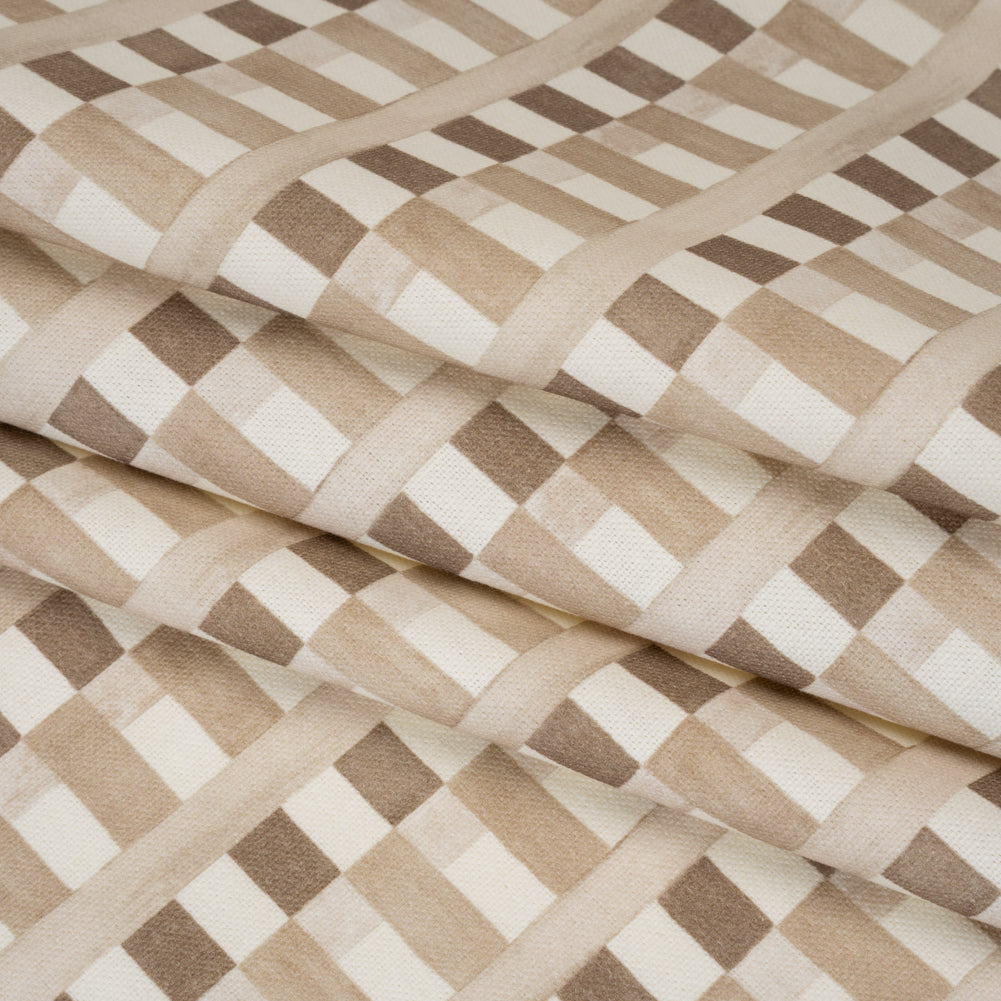 Cotton and Linen Canvas Print - Natural Geometric Block Stripes - British Imported - Folded