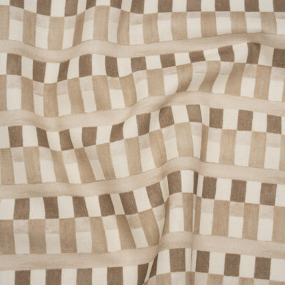 Cotton and Linen Canvas Print - Natural Geometric Block Stripes - British Imported