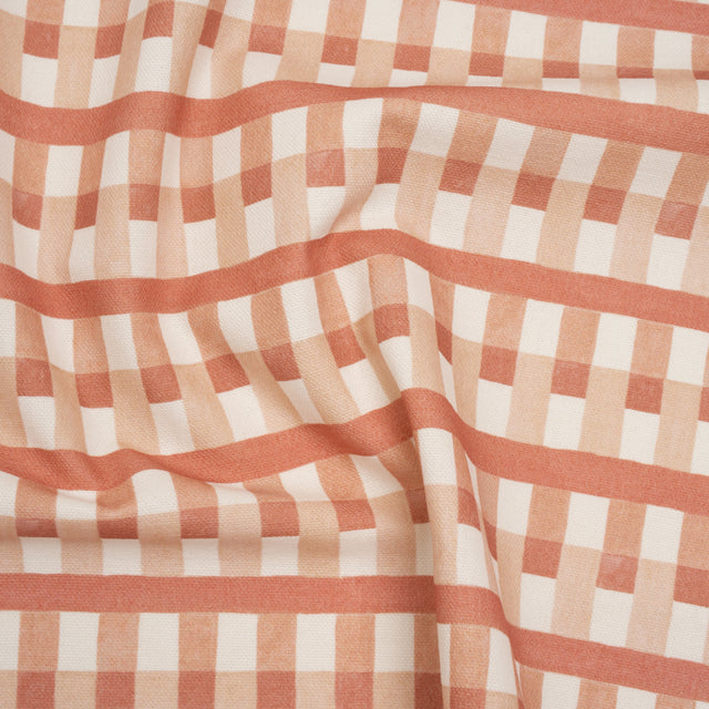 Cotton and Linen Canvas Print - Raspberry Geometric Block Stripes - British Imported