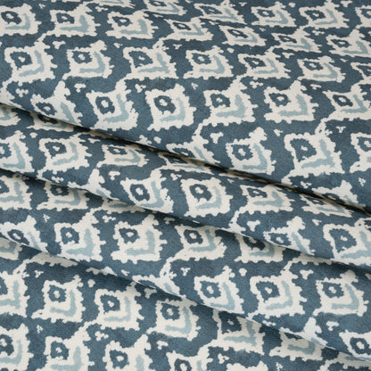 Cotton and Linen Canvas Print - Indigo Rows of Diamonds - British Imported