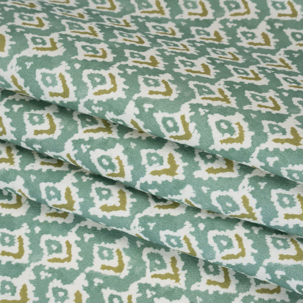 Cotton and Linen Canvas Print - Teal Rows of Diamonds - British Imported - Folded
