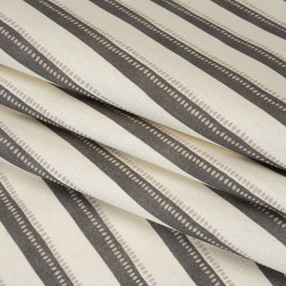 Cotton and Linen Canvas Print - Charcoal Stripes and Dots - British Imported