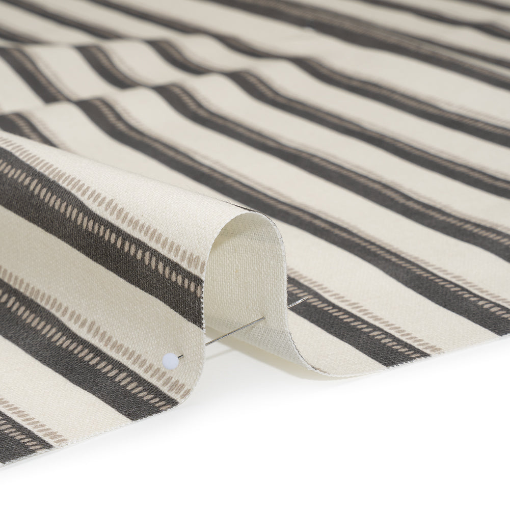 Cotton and Linen Canvas Print - Charcoal Stripes and Dots - British Imported - Detail