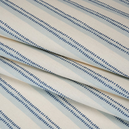 Cotton and Linen Canvas Print - Indigo Stripes and Dots - British Imported