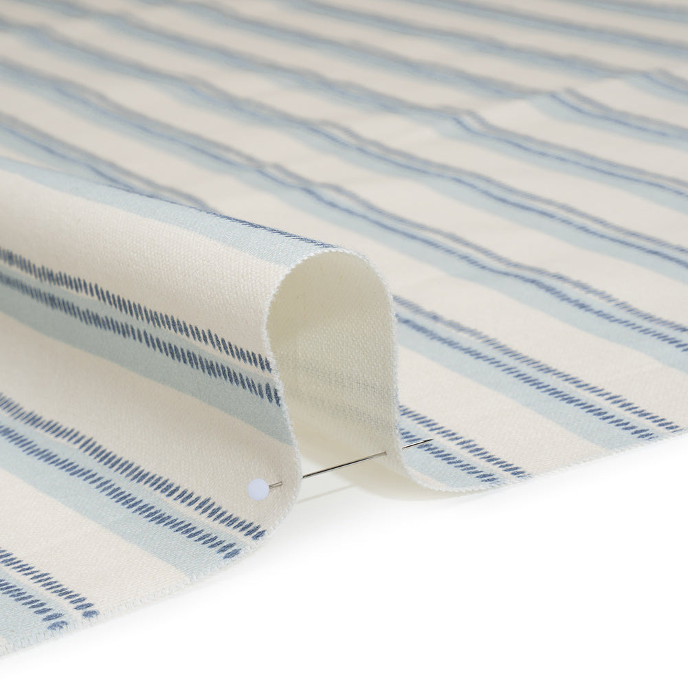 Cotton and Linen Canvas Print - Indigo Stripes and Dots - British Imported - Detail