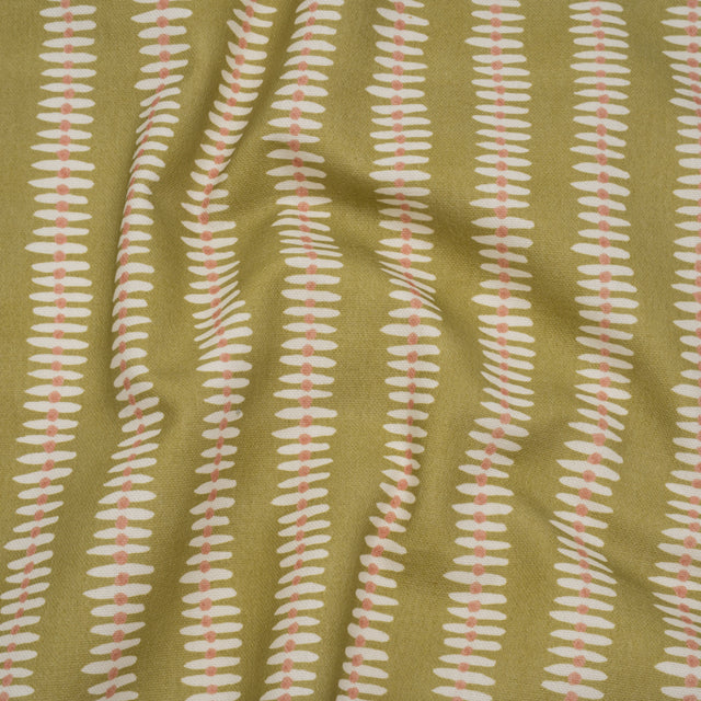 Cotton and Linen Canvas Print - Olive Dash and Dot Stripes - British Imported