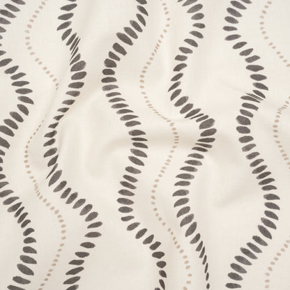Cotton and Linen Canvas Print - Charcoal Waves of Petal and Dots - British Imported
