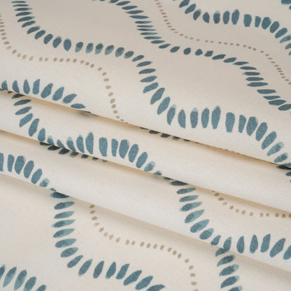 Cotton and Linen Canvas Print - Navy Waves of Petal and Dots - British Imported