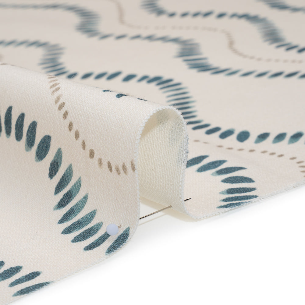 Cotton and Linen Canvas Print - Navy Waves of Petal and Dots - British Imported - Detail