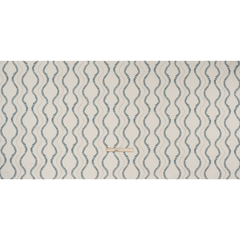 Cotton and Linen Canvas Print - Navy Waves of Petal and Dots - British Imported - Full
