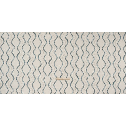 Cotton and Linen Canvas Print - Navy Waves of Petal and Dots - British Imported