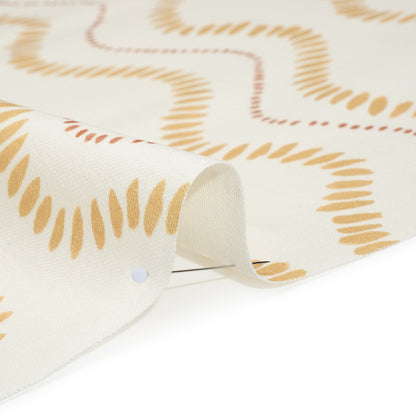 Cotton and Linen Canvas Print - Ochre Waves of Petal and Dots - British Imported