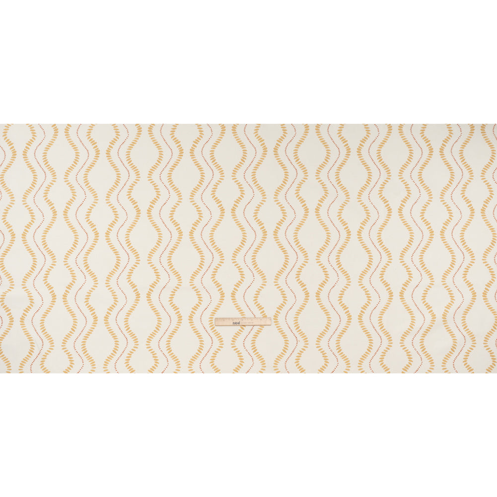Cotton and Linen Canvas Print - Ochre Waves of Petal and Dots - British Imported - Full