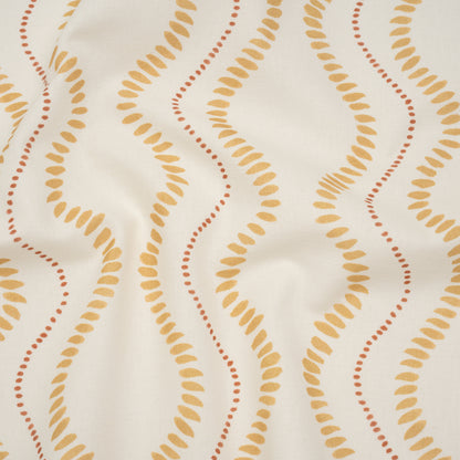 Cotton and Linen Canvas Print - Ochre Waves of Petal and Dots - British Imported