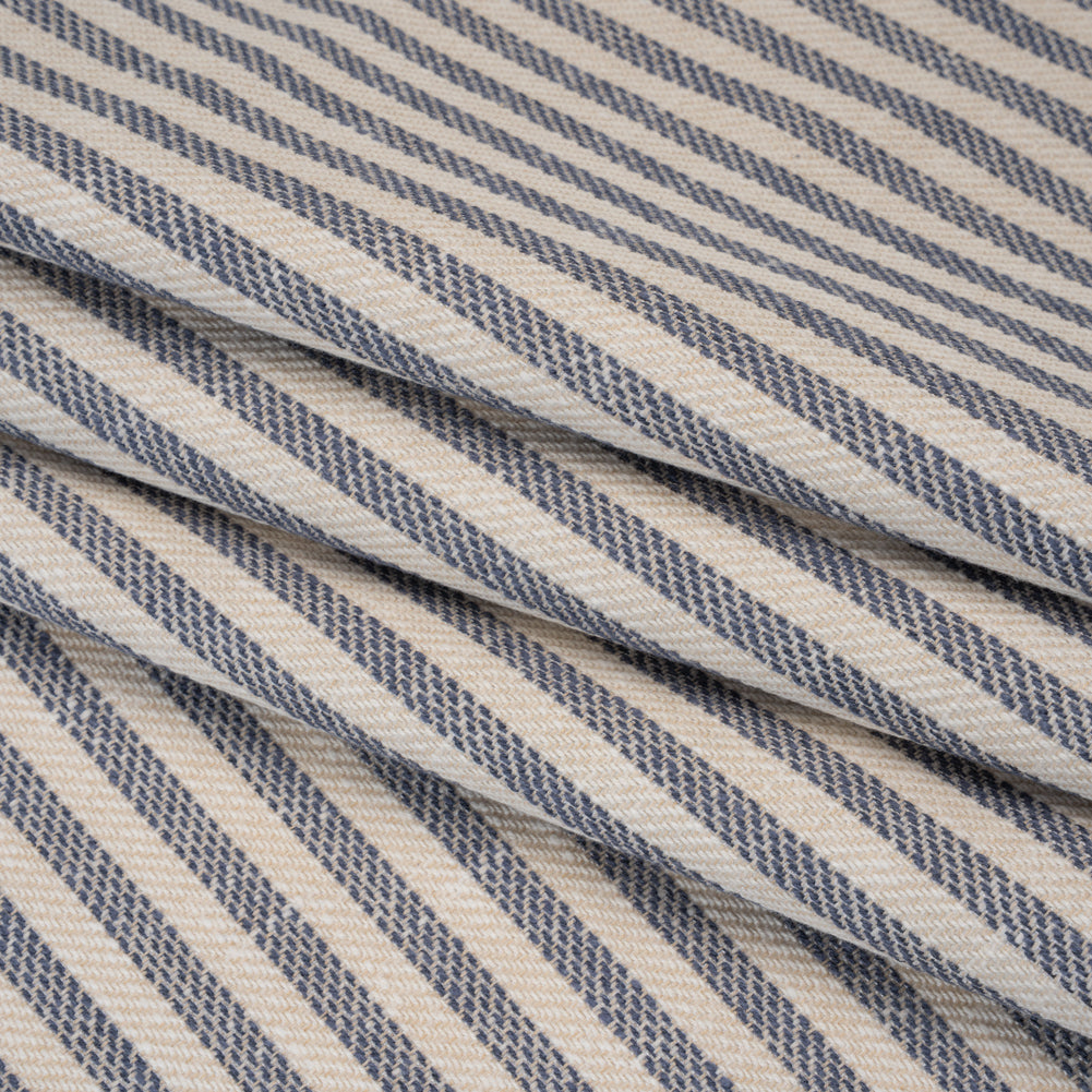Polyester and Cotton Herringbone Twill - Indigo Stripes - British Imported Folded