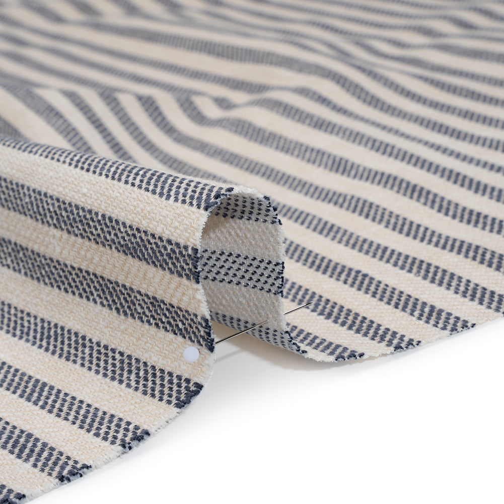 Polyester and Cotton Herringbone Twill - Indigo Stripes - British Imported Detail