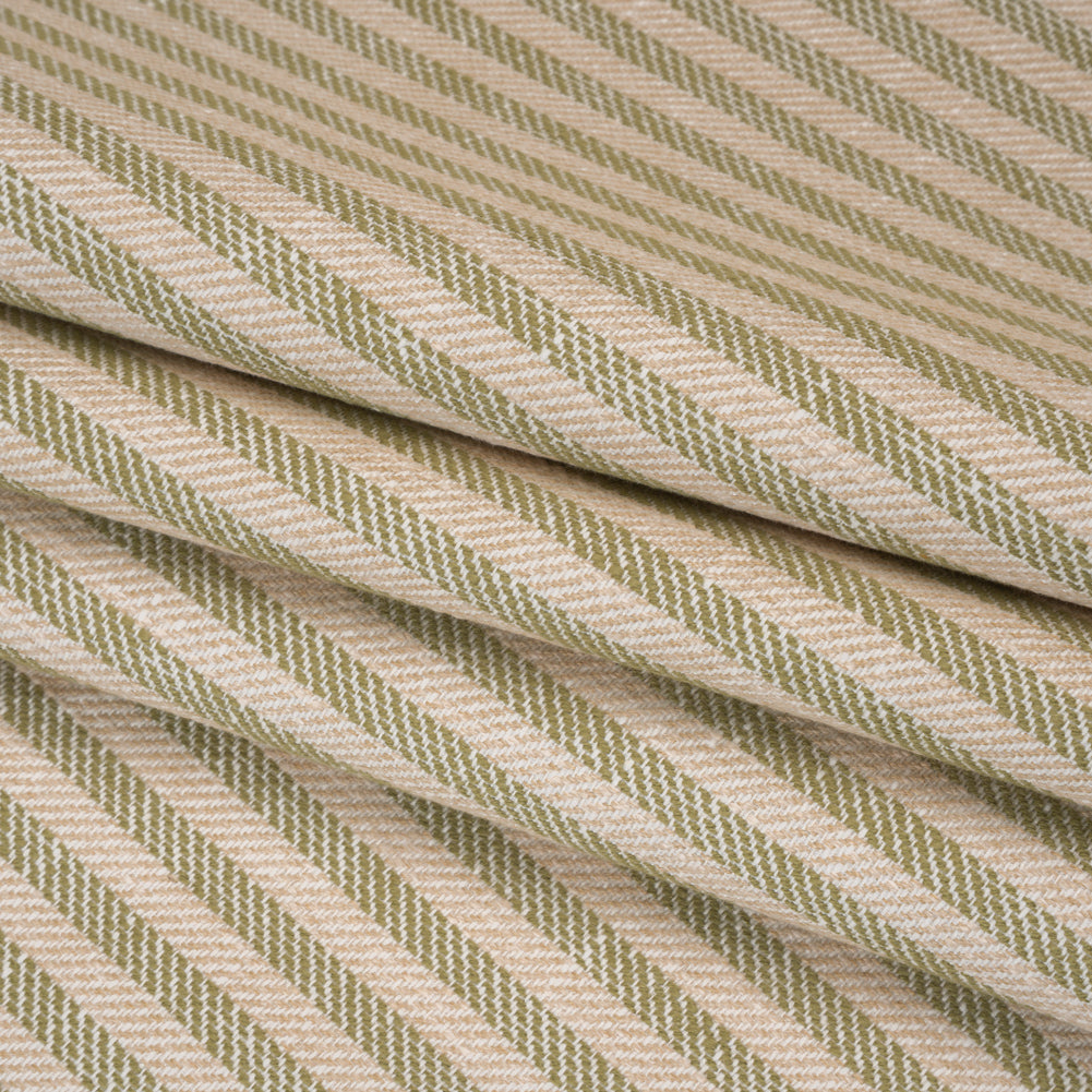 Polyester and Cotton Herringbone Twill - Olive Stripes - British Imported Folded