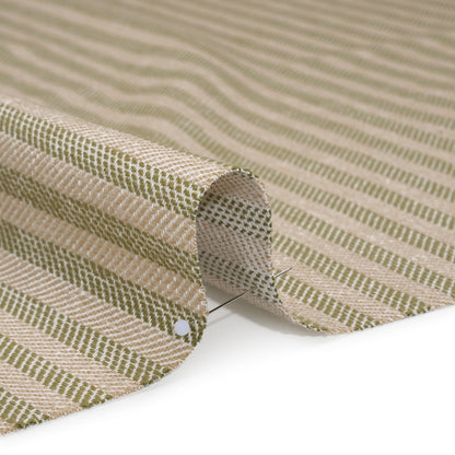 Polyester and Cotton Herringbone Twill - Olive Stripes - British Imported Detail