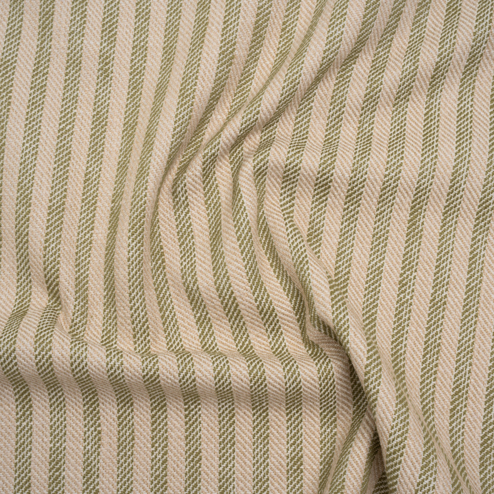 Polyester and Cotton Herringbone Twill - Olive Stripes - British Imported
