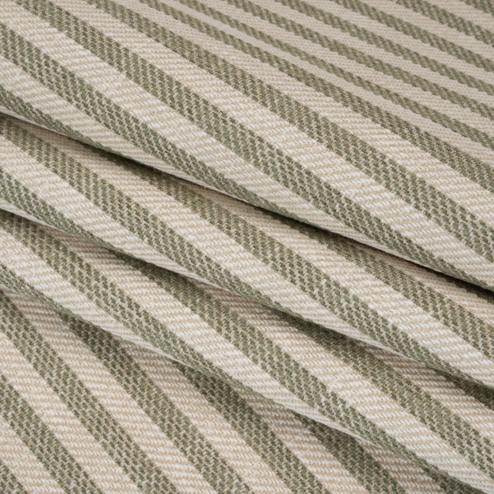 Polyester and Cotton Herringbone Twill - Sage Stripes - British Imported Folded