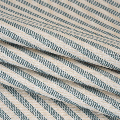 Polyester and Cotton Herringbone Twill - Teal Stripes - British Imported Folded