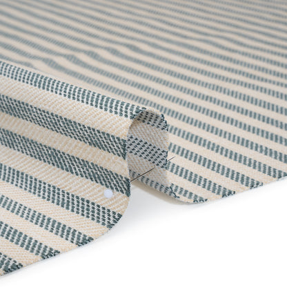 Polyester and Cotton Herringbone Twill - Teal Stripes - British Imported Detail